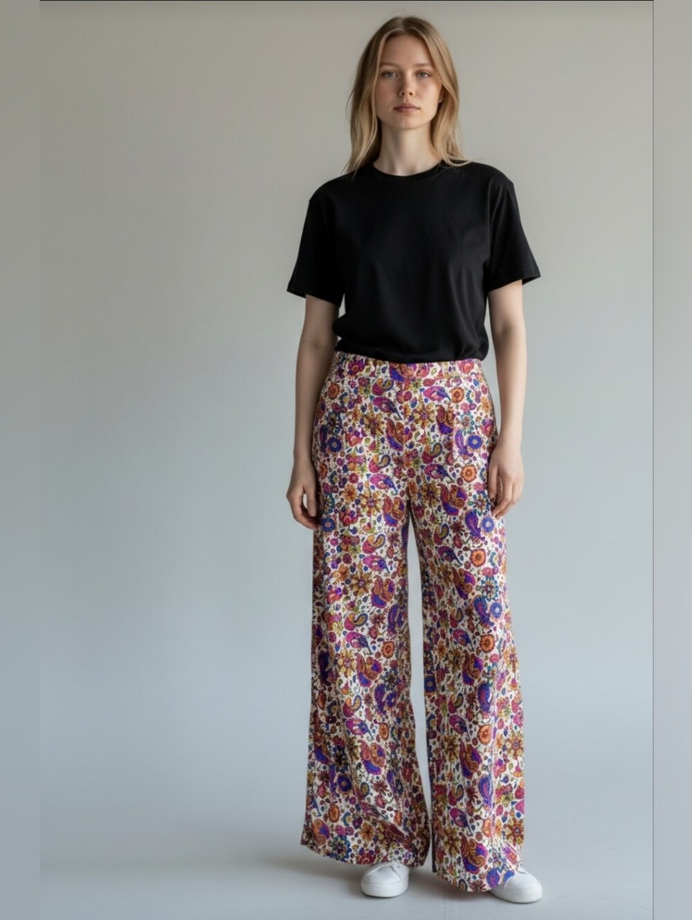 The Hippie Shake Floral Paisley Wide Leg Pants US 14 UK 18 Boho 70s Festival
